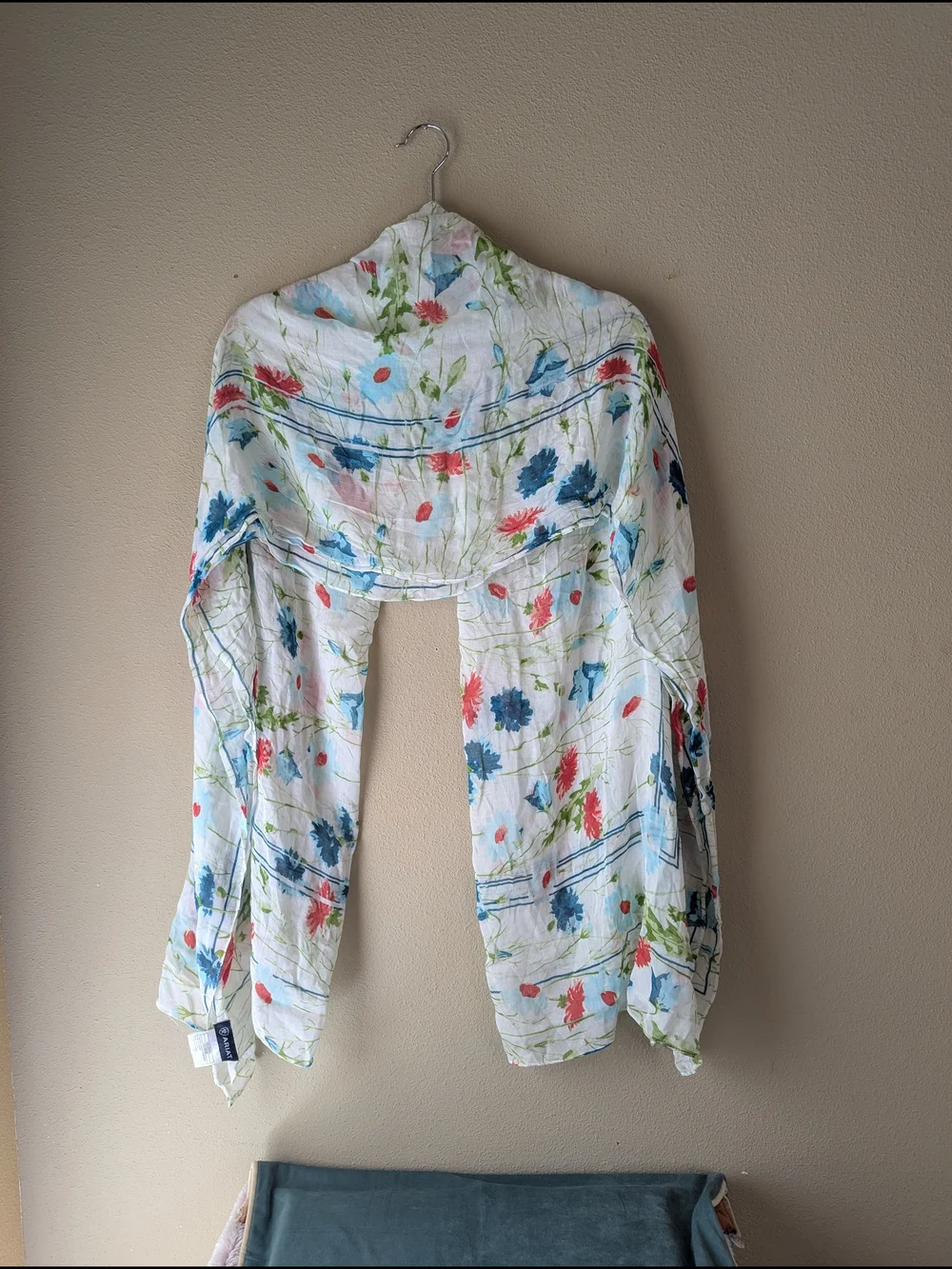 Ariat Lightweight White Floral Scarf/Wrap with Blue, Pink, and Green Accents